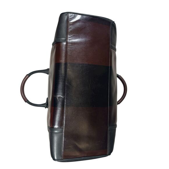 TED BAKER LEATHER OVERNIGHT BAG BURGUNDY AND BLACK CHECK - Picture 7 of 13
